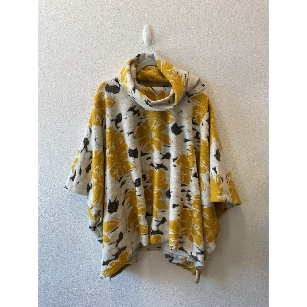 Anthropologie Saturday‎ Sunday Cluster Flora Cowl Neck Poncho Yellow/Beige M/L